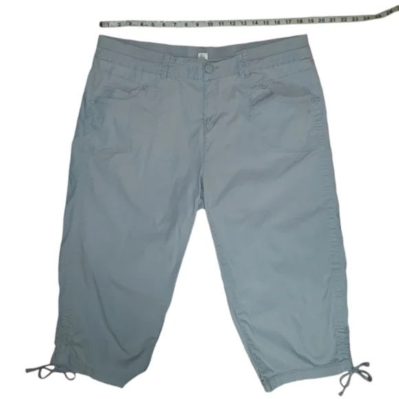 Avenue High Waist Elastic Waistband Drawstring Cinch Legs Gray Cropped Capris 16 - Picture 12 of 16